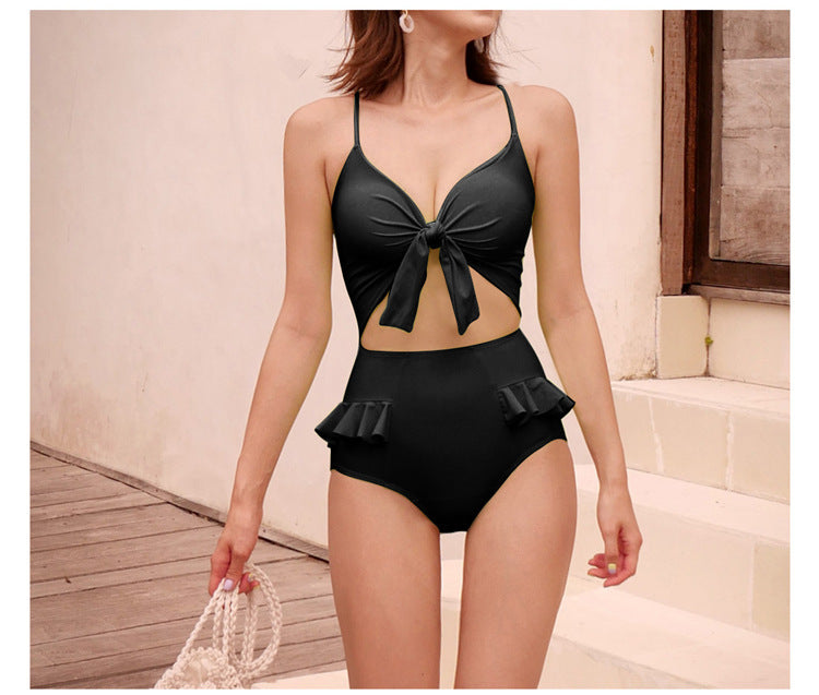 High waist bow hot spring swimming costume