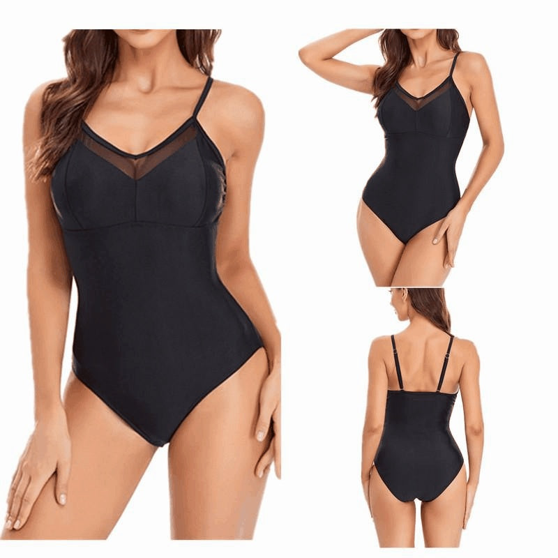 Ladies' Mesh Solid Color Swimming One-piece Swimsuit