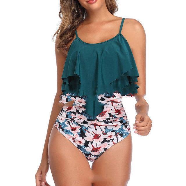 European And American Printed Women's Seaside Vacation Three-Point Split