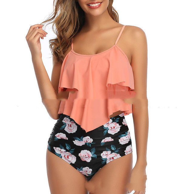 European And American Printed Women's Seaside Vacation Three-Point Split