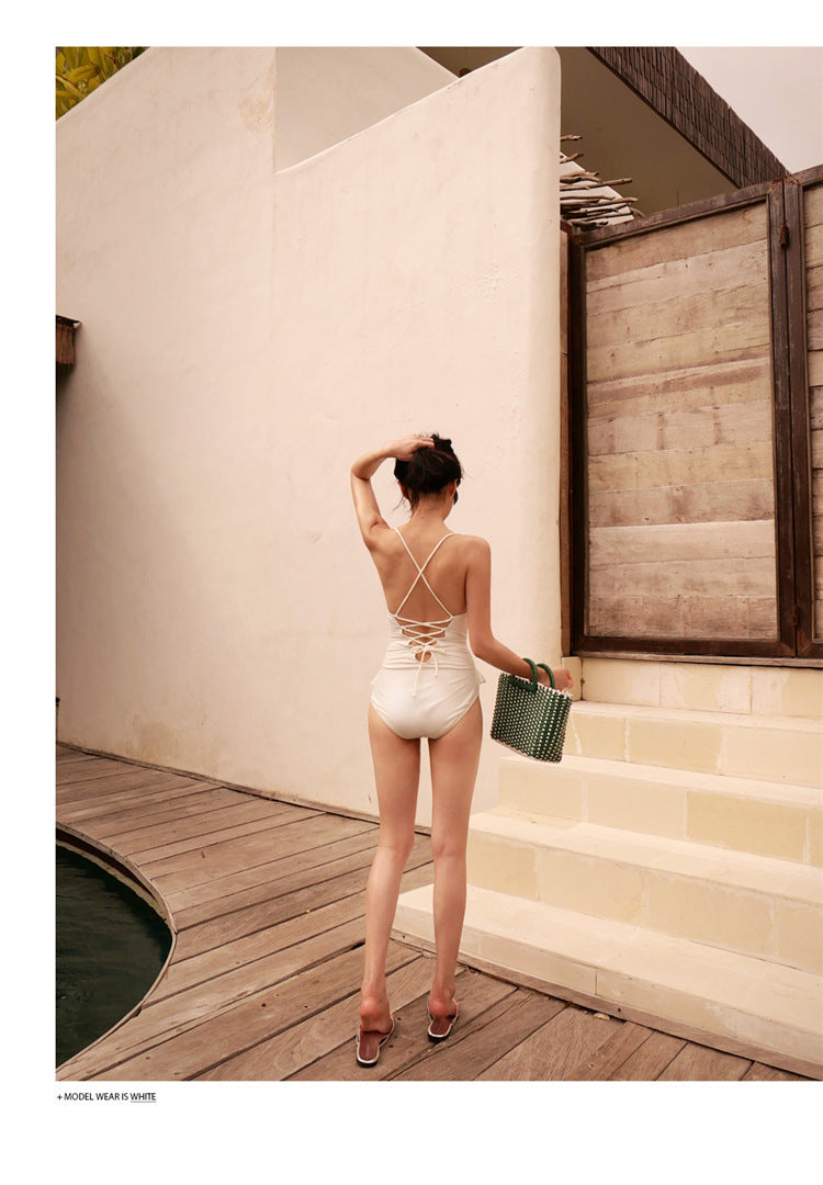 High waist bow hot spring swimming costume