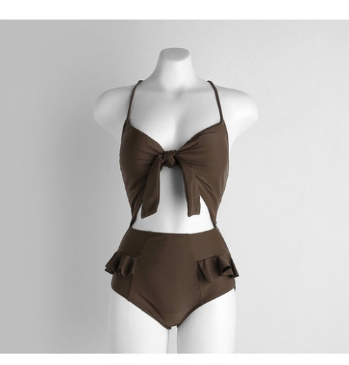 High waist bow hot spring swimming costume